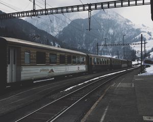 Preview wallpaper railway, train, mountains, winter