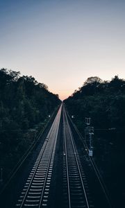 Preview wallpaper railway, trees, evening, dawn