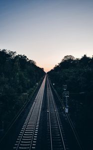 Preview wallpaper railway, trees, evening, dawn