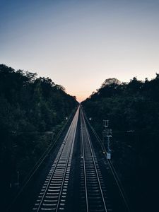 Preview wallpaper railway, trees, evening, dawn