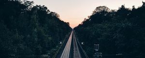 Preview wallpaper railway, trees, evening, dawn