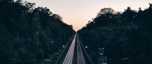 Preview wallpaper railway, trees, evening, dawn