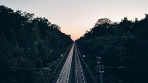 Preview wallpaper railway, trees, evening, dawn