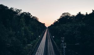 Preview wallpaper railway, trees, evening, dawn