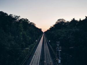 Preview wallpaper railway, trees, evening, dawn