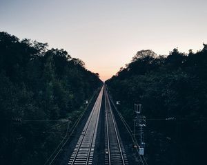 Preview wallpaper railway, trees, evening, dawn