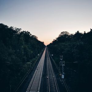 Preview wallpaper railway, trees, evening, dawn