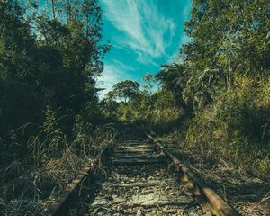 Preview wallpaper railway, trees, grass, sky