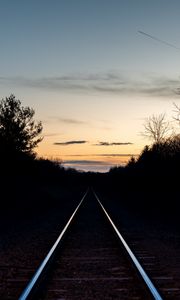 Preview wallpaper railway, trees, twilight, dark