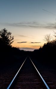 Preview wallpaper railway, trees, twilight, dark