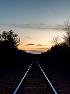 Preview wallpaper railway, trees, twilight, dark