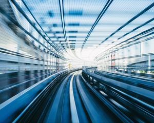 Preview wallpaper railway, tunnel, speed, blur