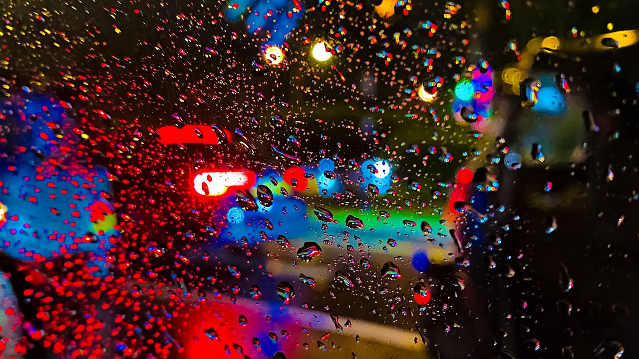 Wallpaper rain, drops, glass, blur, lights