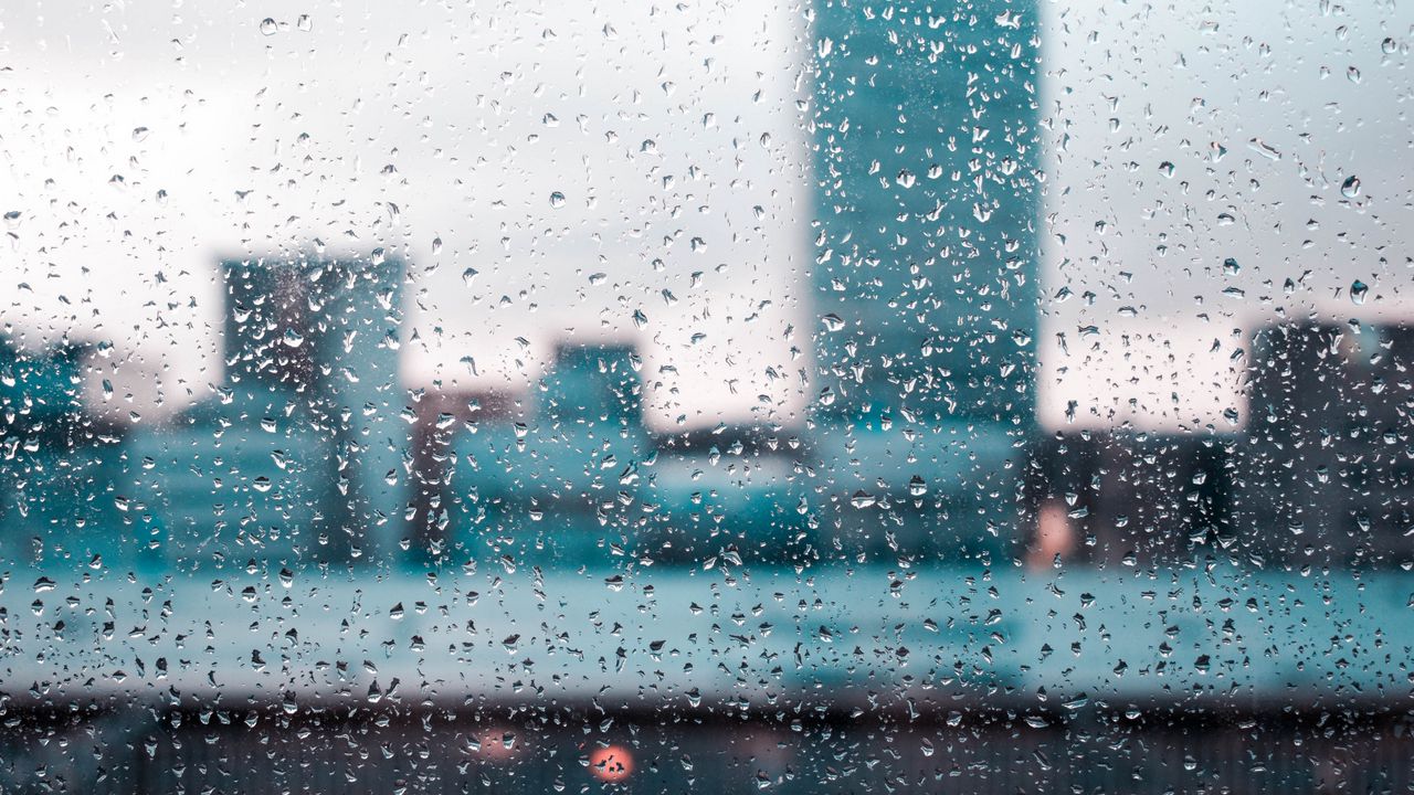 Wallpaper rain, glass, drops, blur, window