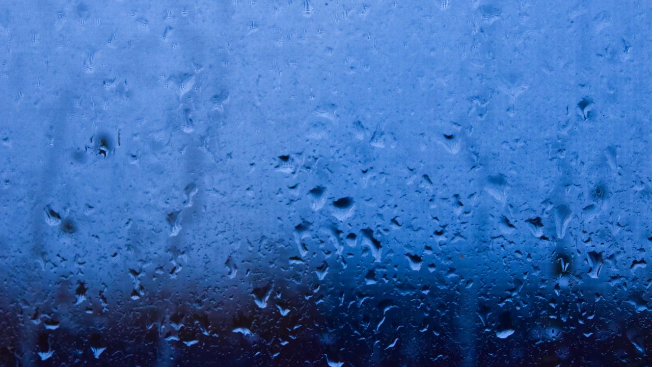 Wallpaper rain, glass, drops, wet, macro, blue