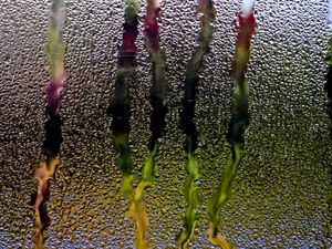 Preview wallpaper rain, glass, window, water, droplets, flow