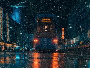 Preview wallpaper rain, transport, city, evening, night