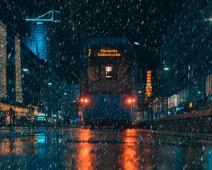 Preview wallpaper rain, transport, city, evening, night