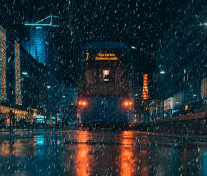 Preview wallpaper rain, transport, city, evening, night