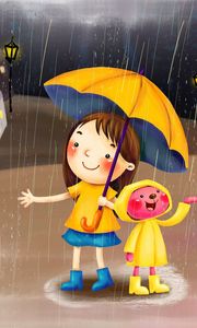 Preview wallpaper rain, umbrella, flashlight