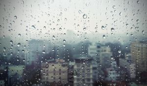 Preview wallpaper rain, window, glass, buildings, drops