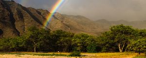 Preview wallpaper rainbow, beach, mountain, trees, sand