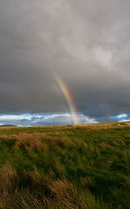 Preview wallpaper rainbow, clouds, field, nature, landscape