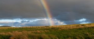 Preview wallpaper rainbow, clouds, field, nature, landscape