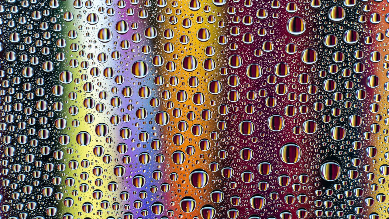 Wallpaper rainbow, drops, colorful, reflection