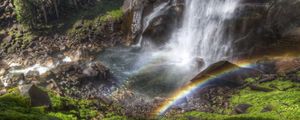 Preview wallpaper rainbow, falls, streams, stream, from above, stones, shadow, humidity, colors