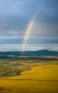 Preview wallpaper rainbow, field, river, grass, nature