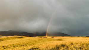 Preview wallpaper rainbow, fog, grass, field