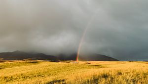 Preview wallpaper rainbow, fog, grass, field