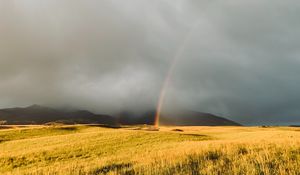 Preview wallpaper rainbow, fog, grass, field