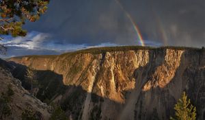 Preview wallpaper rainbow, height, rock, mountains