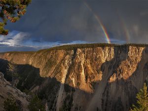 Preview wallpaper rainbow, height, rock, mountains