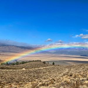 Preview wallpaper rainbow, hills, valley, landscape