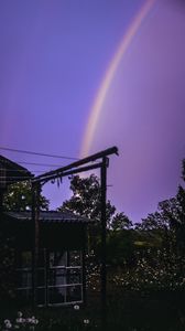 Preview wallpaper rainbow, house, garden, sky