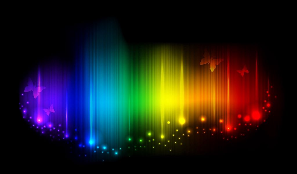 1024x600 Wallpaper rainbow, lines, light, shade, butterflies, mood