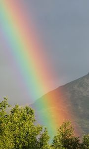 Preview wallpaper rainbow, mountains, trees, nature, landscape