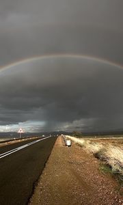 Preview wallpaper rainbow, road, steppe, asphalt