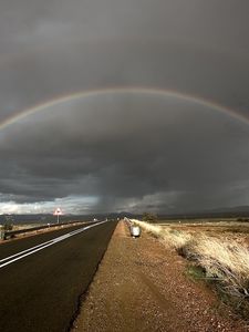 Preview wallpaper rainbow, road, steppe, asphalt