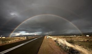 Preview wallpaper rainbow, road, steppe, asphalt