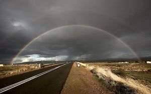 Preview wallpaper rainbow, road, steppe, asphalt