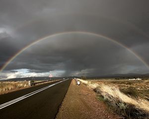 Preview wallpaper rainbow, road, steppe, asphalt