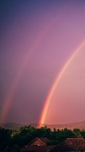 Preview wallpaper rainbow, sky, buildings, dusk