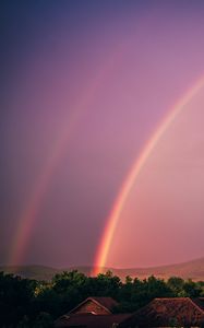 Preview wallpaper rainbow, sky, buildings, dusk