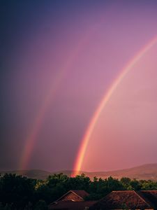 Preview wallpaper rainbow, sky, buildings, dusk