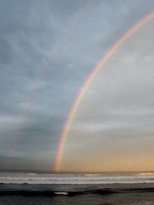 Preview wallpaper rainbow, sky, clouds, sea, shore, nature