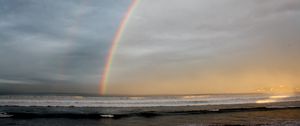 Preview wallpaper rainbow, sky, clouds, sea, shore, nature